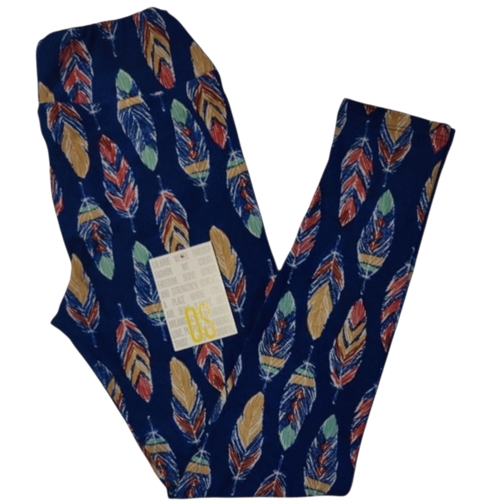 LuLaRoe Blue Feather Print Leggings